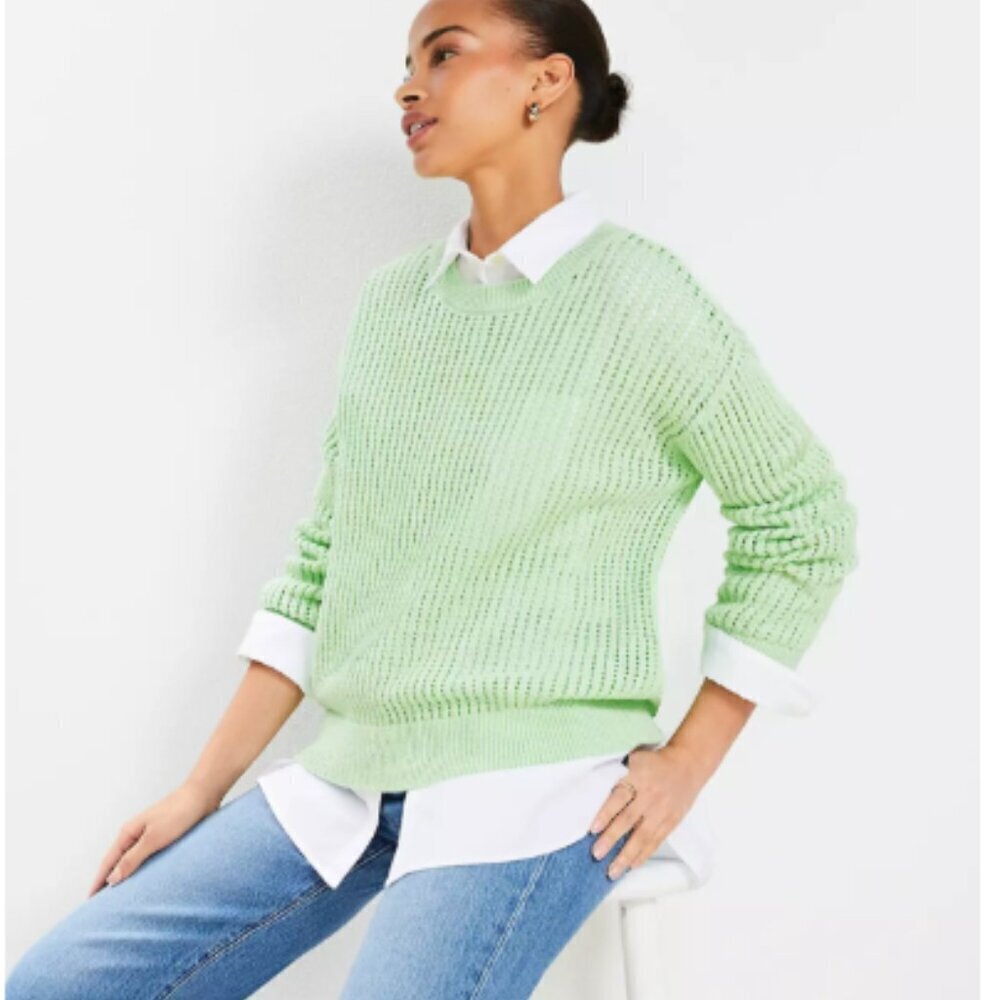 LOFT Green Open Stitched Sweater Size XS - Picture 2 of 10